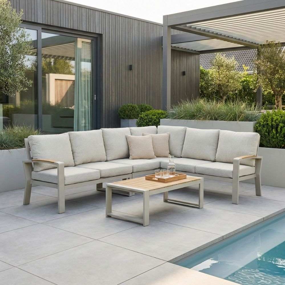 Seattle hoek loungeset 6 personen | aluminium + polywood | beige | 5-delig - 270x210cm