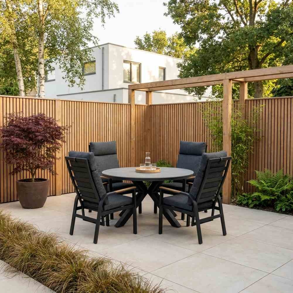 York/Annecy antraciet dining tuinset | 4 personen | sintered stone + aluminium | 150cm rond