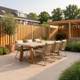 Velora/Portofino Sandstone dining tuinset | 6 personen | polystone + touw | 250cm