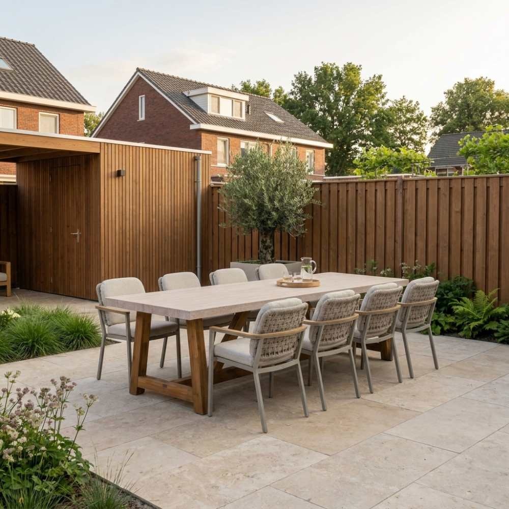 Velora/Montana beige dining tuinset | 8 personen | polystone + aluminium | 300cm