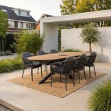 Texas/Femke antraciet dining tuinset | 6 personen | polywood + touw | 260cm
