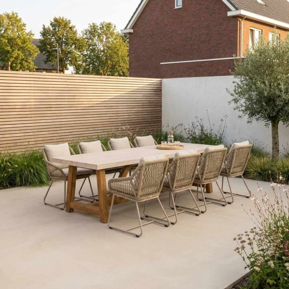 Velora/Seville beige dining tuinset | 8 personen | polystone + touw | 300cm