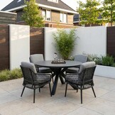 York/Vedra antraciet dining tuinset | 4 personen | sintered stone + touw | 150cm rond