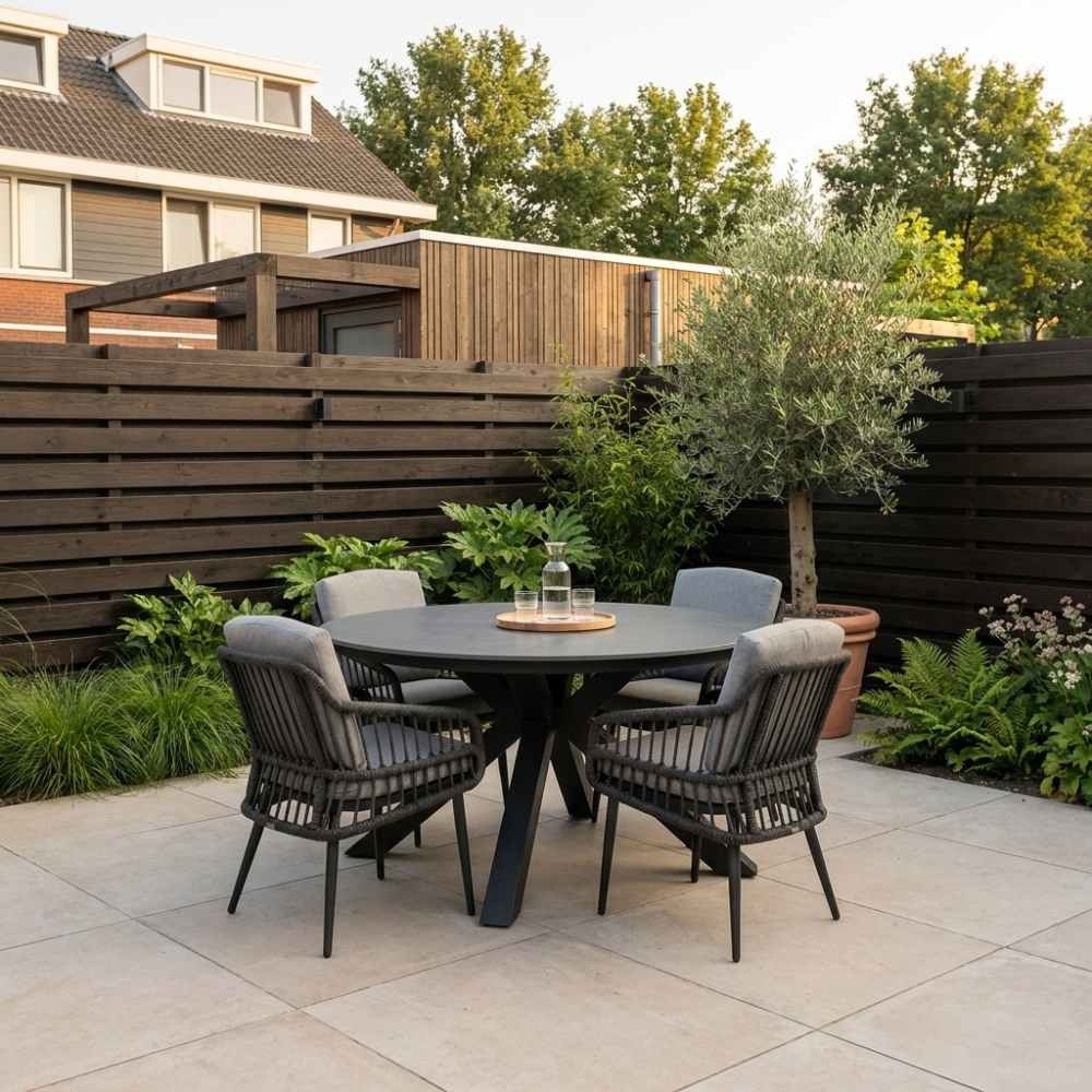 York/Alicante antraciet dining tuinset | 4 personen | sintered stone + wicker | 150cm rond