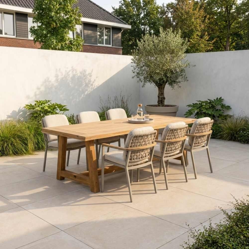 Velora/Montana beige dining tuinset | 6 personen | polystone + aluminium | 250cm