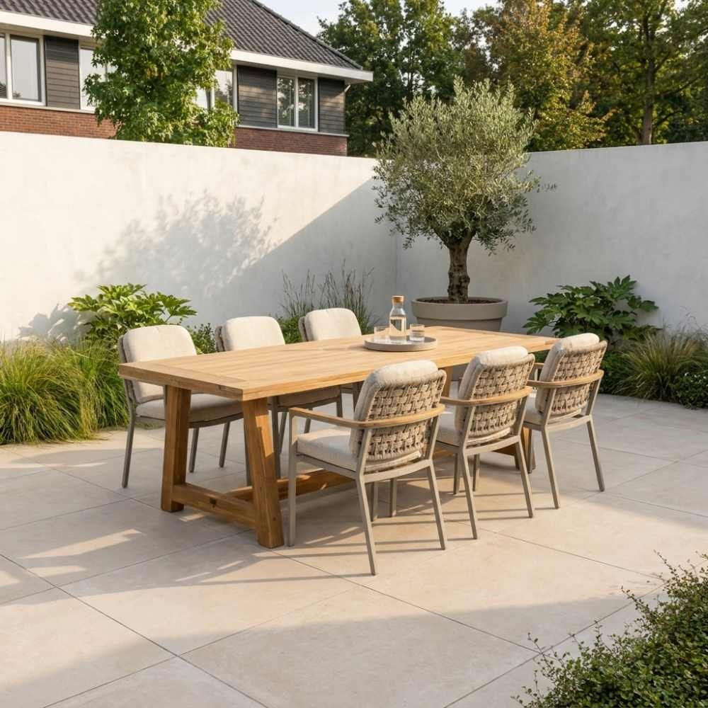 Velora/Montana beige dining tuinset | 6 personen | polystone + aluminium | 250cm