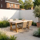 Velora/Portofino Sandstone dining tuinset | 4 personen | polystone + touw | 200cm