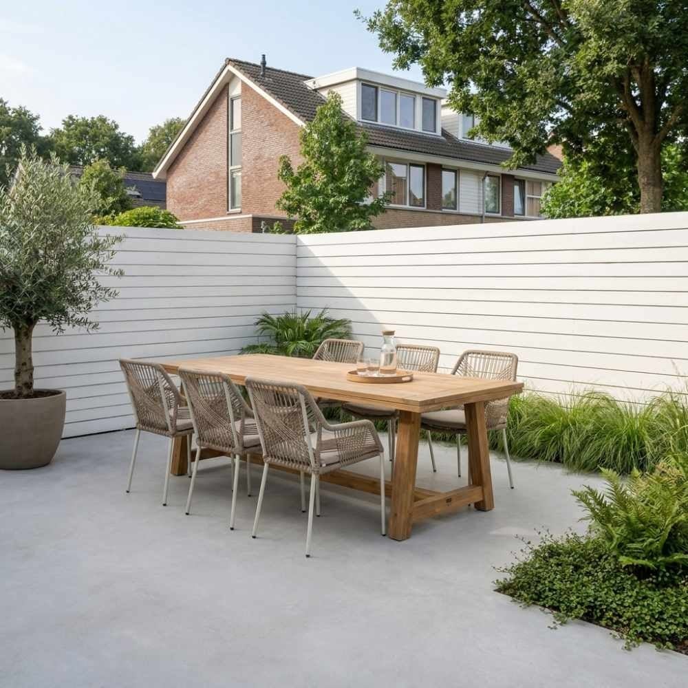 Velora/Seville beige dining tuinset | 6 personen | polystone + touw | 250cm