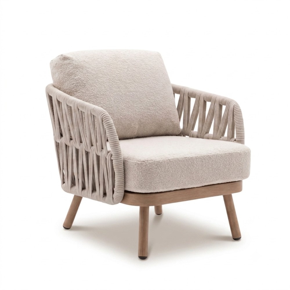 Toscana stoel-bank loungeset | aluminium + touw | beige | 5-delig