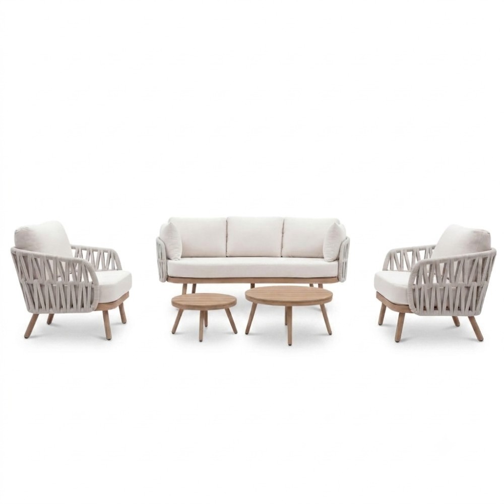 Toscana stoel-bank loungeset | aluminium + touw | beige | 5-delig