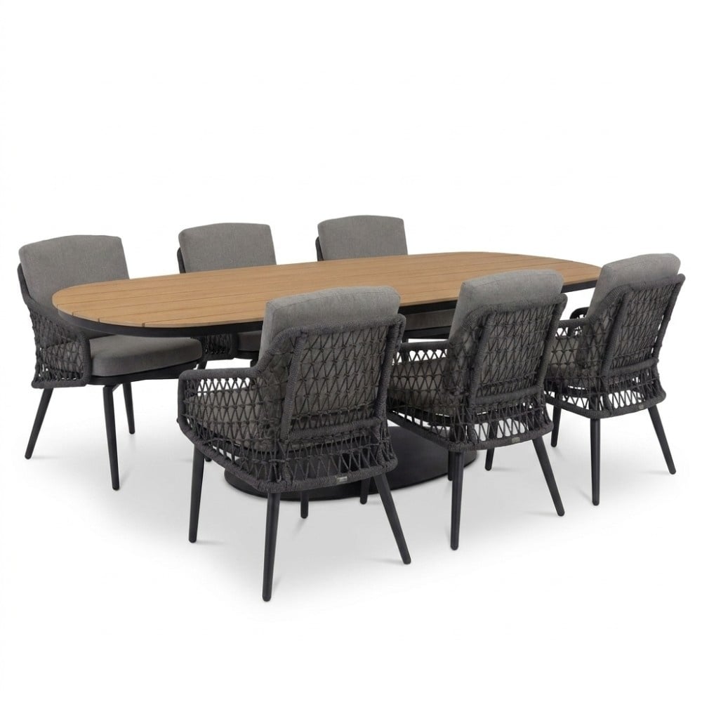 Panama/Vedra antraciet dining tuinset | 6 personen | polywood + touw | 260cm