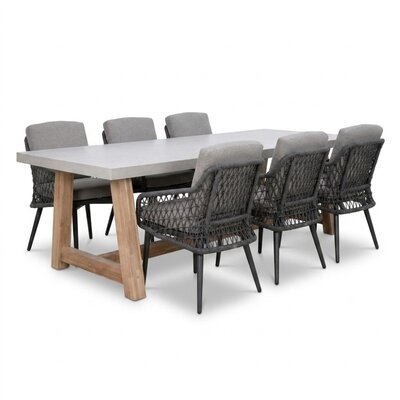 Veltis/Vedra antraciet dining tuinset | 6 personen | polystone + touw | 250cm