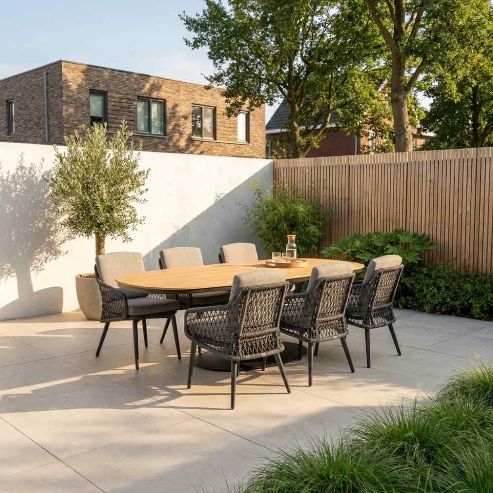 Panama/Vedra antraciet dining tuinset | 6 personen | polywood + touw | 260cm