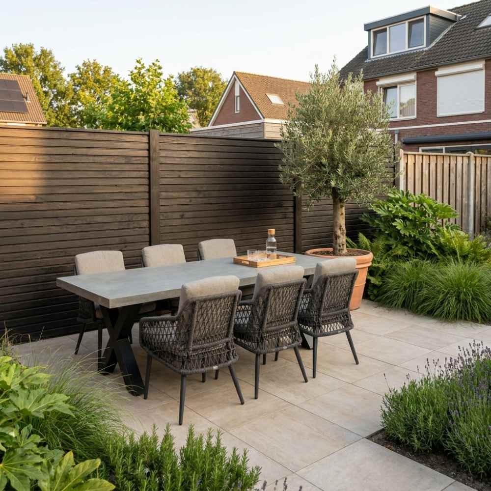 Lyon betonlook/Vedra antraciet dining tuinset | 6 personen | polystone + touw | 250cm
