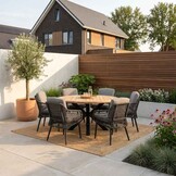 Cleve/Vedra antraciet dining tuinset | 6 personen | teakhout + touw | Ø140cm rond
