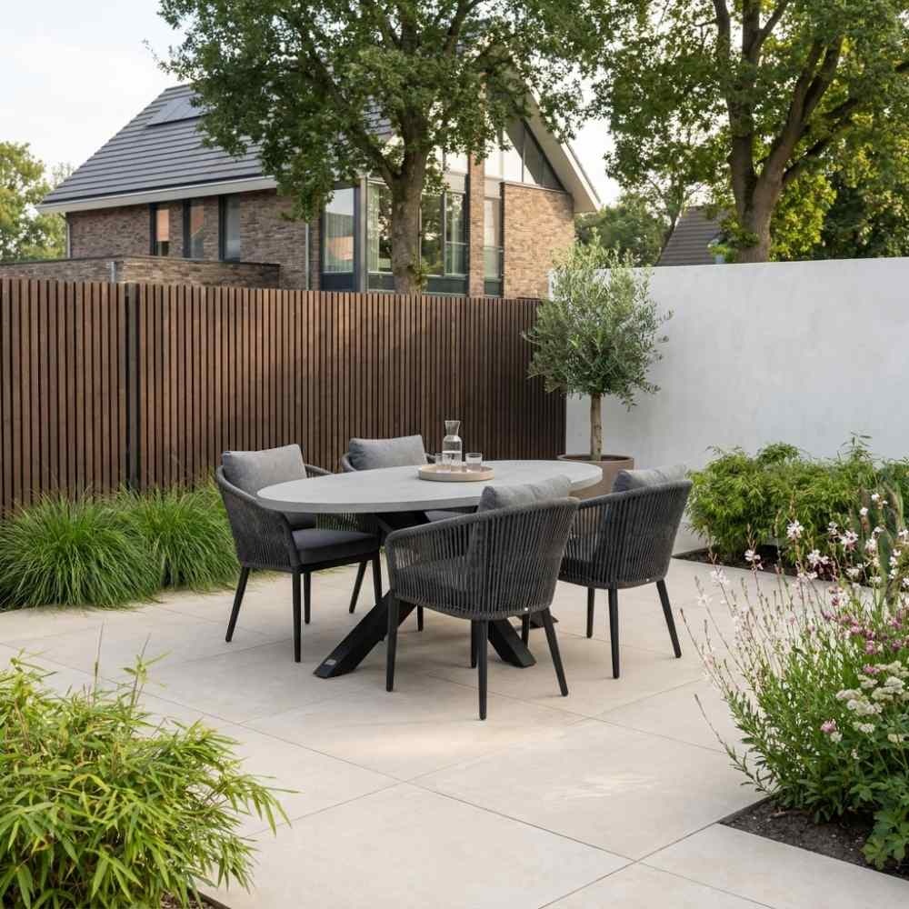 Stockholm/Vedra antraciet dining tuinset | 4 personen | polystone + touw | 200cm