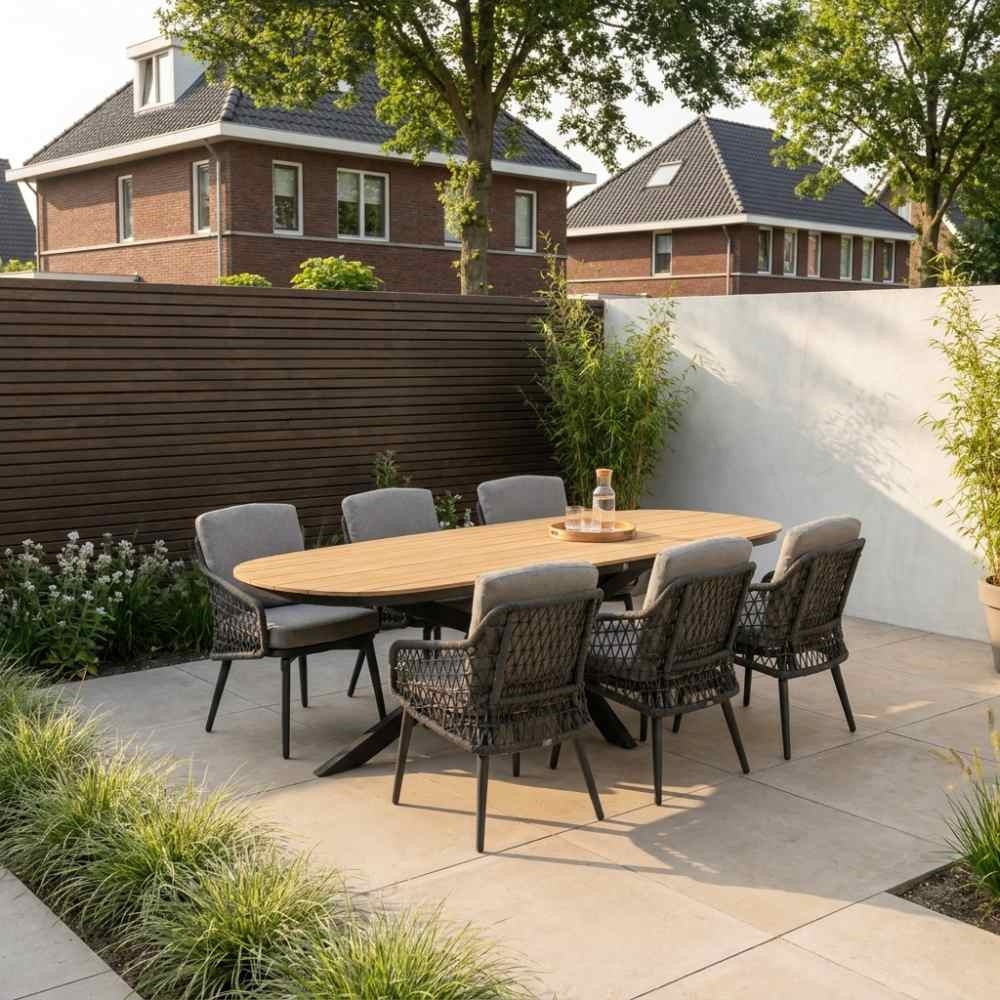 Texas/Vedra antraciet dining tuinset | 6 personen | polywood + touw | 260cm