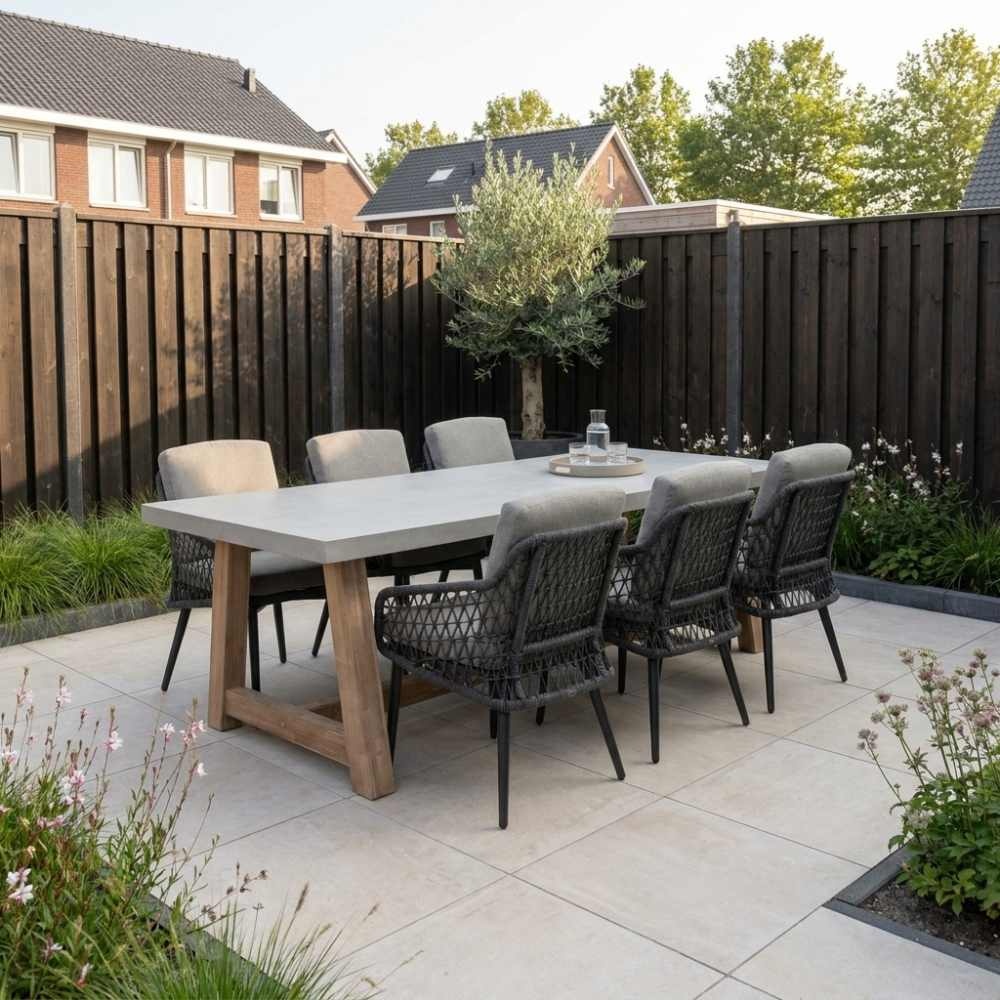 Veltis/Vedra antraciet dining tuinset | 6 personen | polystone + touw | 250cm