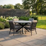 Meran/Vedra antraciet dining tuinset | 4 personen | polystone + touw | Ø135cm rond