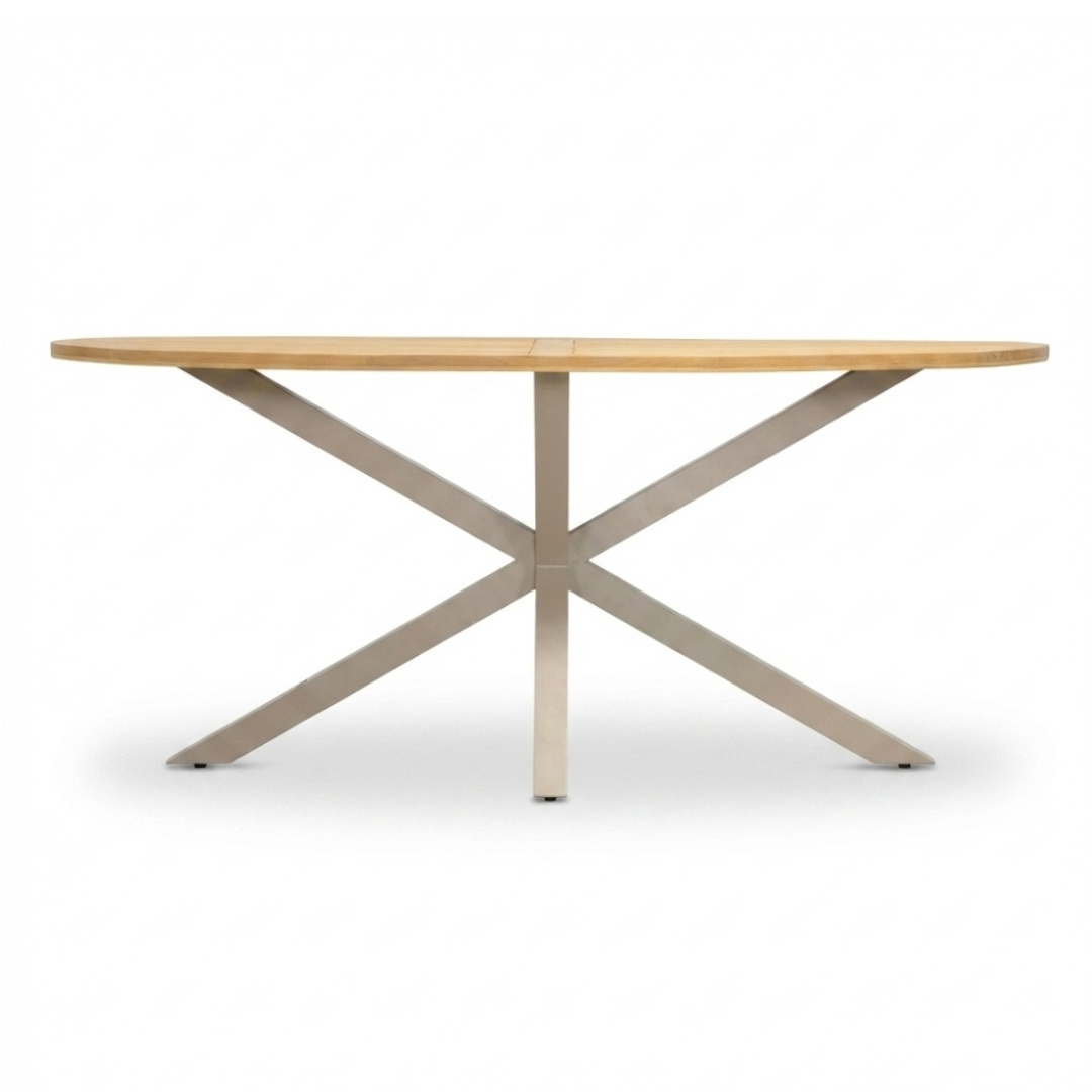 Cleve beige/Valencia Sandstone dining barset | 6 personen | teakhout + touw | 240cm