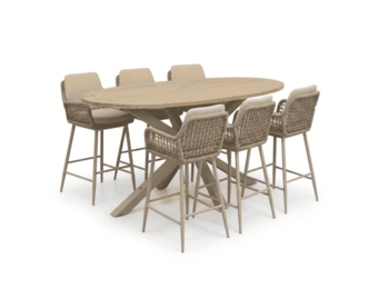 Cleve beige/Valencia Sandstone dining barset | 6 personen | teakhout + touw | 240cm