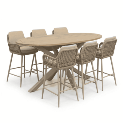 Cleve beige/Valencia Sandstone dining barset | 6 personen | teakhout + touw | 240cm