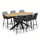 Cleve antraciet/Valencia Stone Grey dining barset | 6 personen | teakhout + touw | 240cm