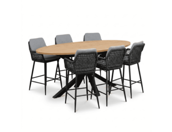 Cleve antraciet/Valencia Stone Grey dining barset | 6 personen | teakhout + touw | 240cm