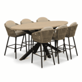 Cleve antraciet/Mara Sahara Dust dining barset | 6 personen | teakhout + touw | 240cm