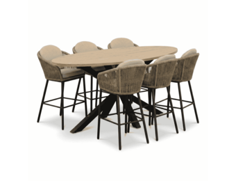 Cleve antraciet/Mara Sahara Dust dining barset | 6 personen | teakhout + touw | 240cm