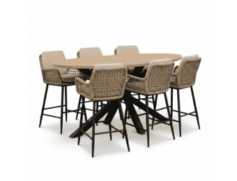 Cleve antraciet/Valencia Sahara Dust dining barset | 6 personen | teakhout + touw | 240cm