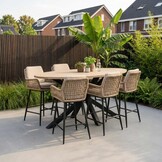 Cleve antraciet/Valencia Sahara Dust dining barset | 6 personen | teakhout + touw | 240cm