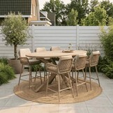 Cleve beige/Valencia Sandstone dining barset | 6 personen | teakhout + touw | 240cm