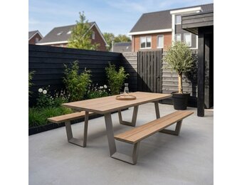 Brisbane picknick dining tuinset | aluminium + polywood | Natural Wood/beige | 200cm