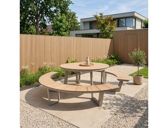 Auckland picknick dining tuinset | aluminium + polywood | Natural Wood/beige | 239cm rond