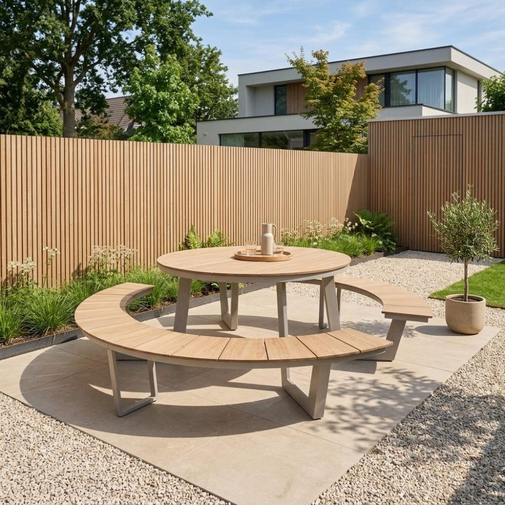 Auckland picknick dining tuinset | aluminium + polywood | Natural Wood/beige | 239cm rond