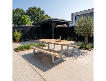 Brooklyn picknick dining tuinset | aluminium + polywood | Natural Wood/beige | 200cm ovaal