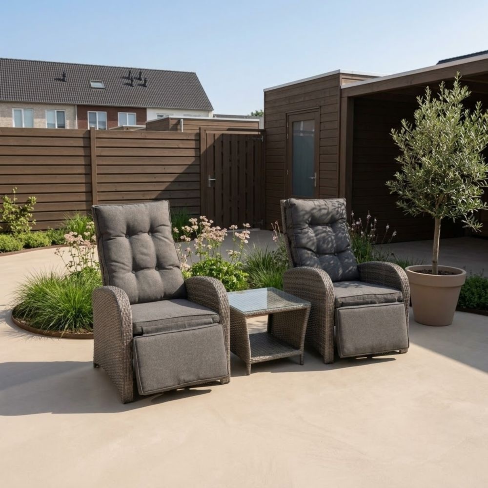 Melia lounge balkonset - verstelbaar 2 personen | wicker | grijs | 3-delig