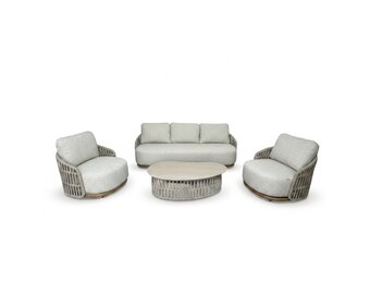 Sunvera stoel-bank loungeset | touw + aluminium | beige | 4-delig