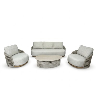 Sunvera stoel-bank loungeset | touw + aluminium | beige | 4-delig