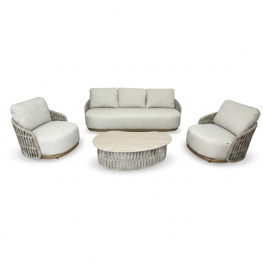 Sunvera stoel-bank loungeset | touw + aluminium | beige | 4-delig