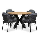 Cleve/Rico charcoal dining tuinset | 4 personen | teakhout + aluminium | 120cm rond