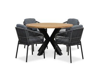Cleve/Rico charcoal dining tuinset | 4 personen | teakhout + aluminium | 120cm rond
