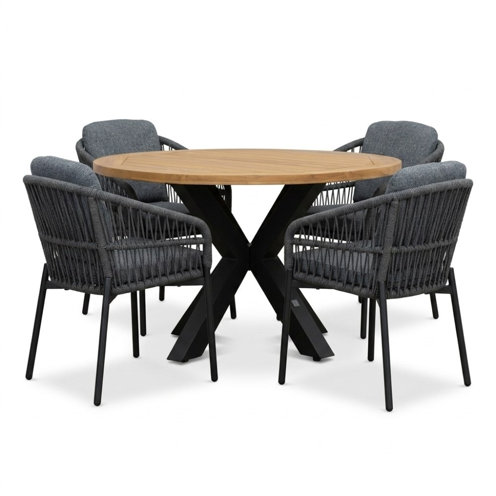 Cleve/Rico charcoal dining tuinset | 4 personen | teakhout + aluminium | 120cm rond