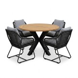 Cleve/Portofino Stone Grey dining tuinset | 4 personen | teakhout + touw | 120cm rond
