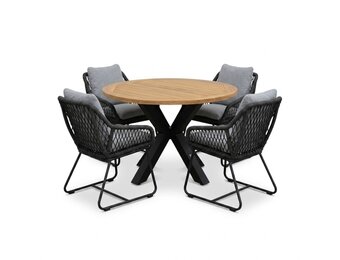 Cleve/Portofino Stone Grey dining tuinset | 4 personen | teakhout + touw | 120cm rond