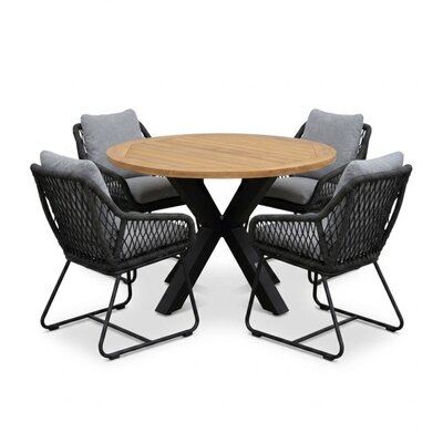 Cleve/Portofino Stone Grey dining tuinset | 4 personen | teakhout + touw | 120cm rond
