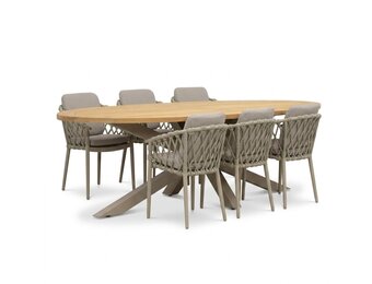 Cleve/Cleveland beige dining tuinset | 6 personen | teakhout + aluminium | 240cm ovaal