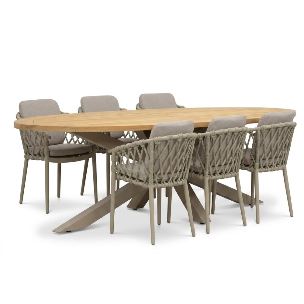 Cleve/Cleveland beige dining tuinset | 6 personen | teakhout + aluminium | 240cm ovaal