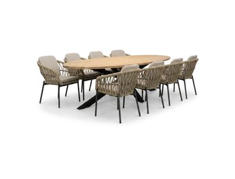 Cleve/Femke beige/antraciet dining tuinset | 8 personen | teakhout + touw | 280cm ovaal